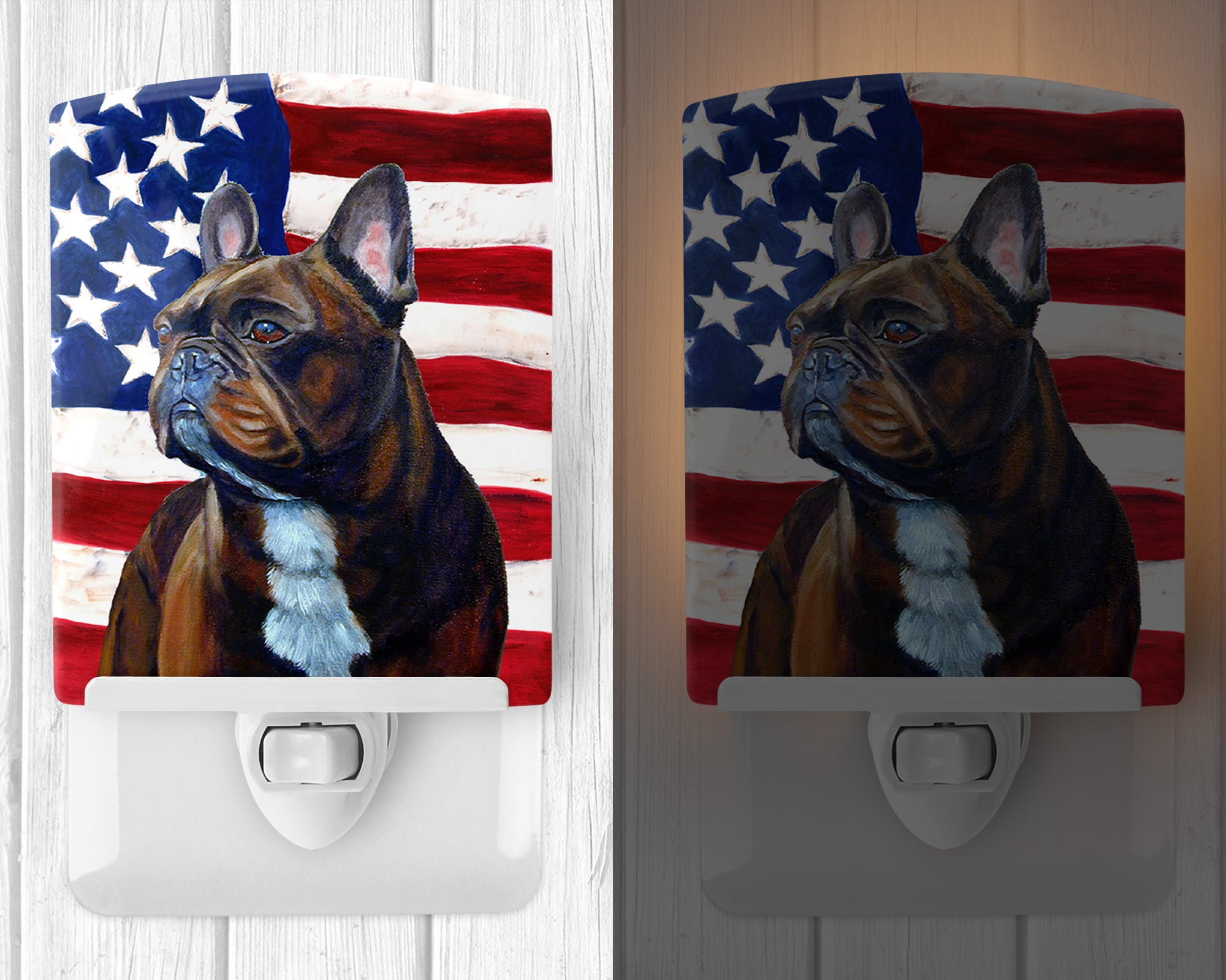 USA American Flag with French Bulldog Ceramic Night Light LH9010CNL - the-store.com