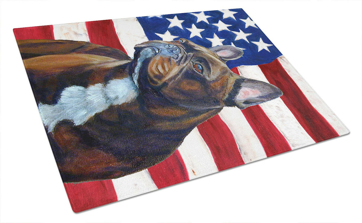 USA American Flag with French Bulldog Glass Cutting Board Large by Caroline&#39;s Treasures