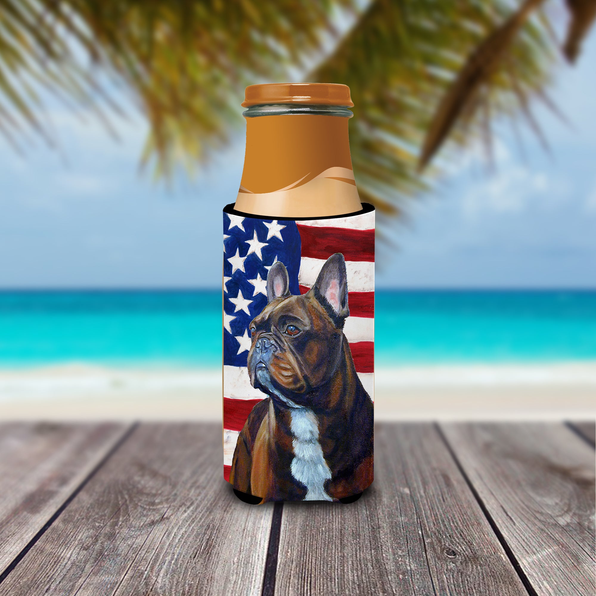 USA American Flag with French Bulldog Ultra Beverage Insulators for slim cans LH9010MUK