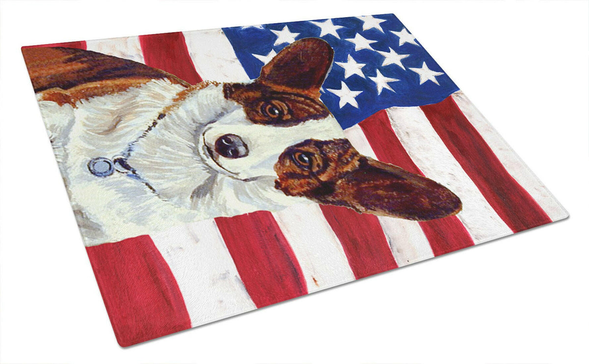 USA American Flag with Corgi Glass Cutting Board Large by Caroline&#39;s Treasures
