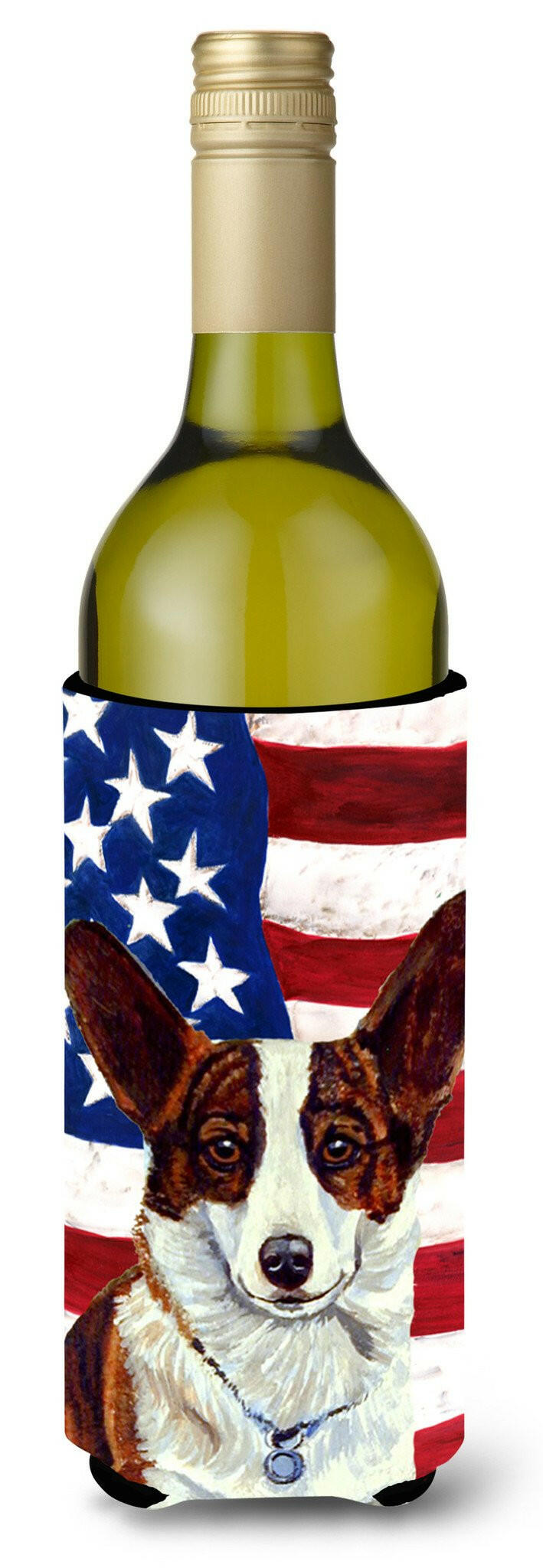 USA American Flag with Corgi Wine Bottle Beverage Insulator Beverage Insulator Hugger by Caroline&#39;s Treasures