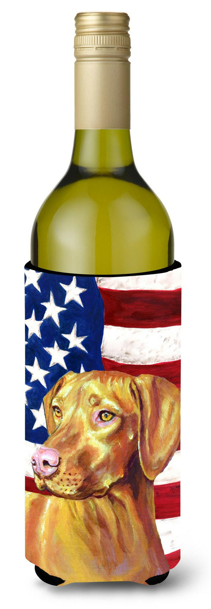 USA American Flag with Vizsla Wine Bottle Beverage Insulator Beverage Insulator Hugger by Caroline&#39;s Treasures