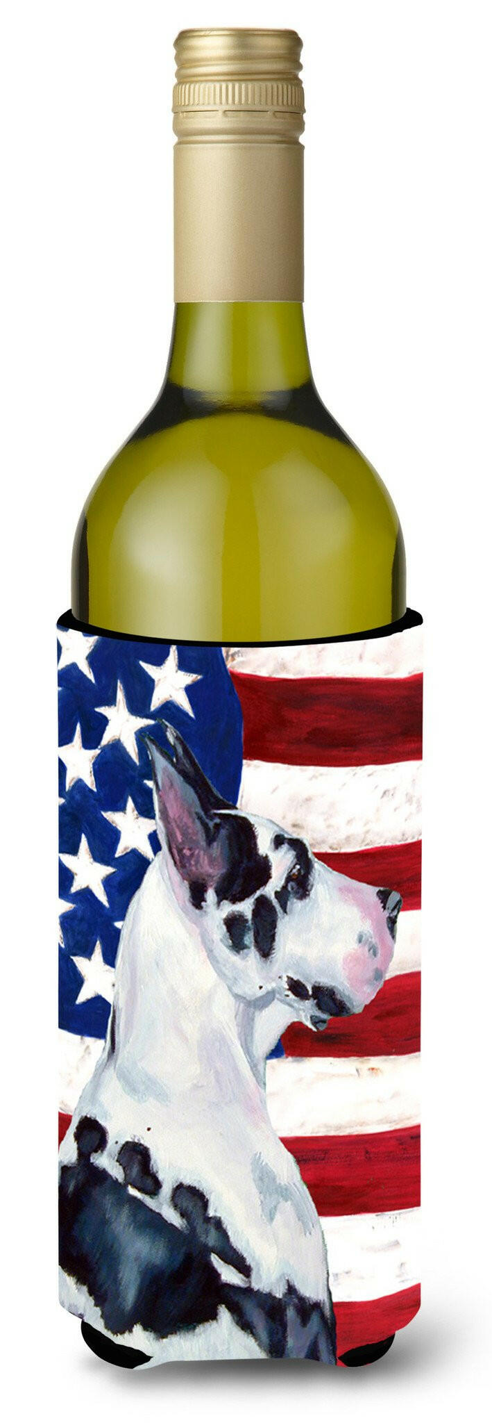 USA American Flag with Great Dane Wine Bottle Beverage Insulator Beverage Insulator Hugger by Caroline&#39;s Treasures