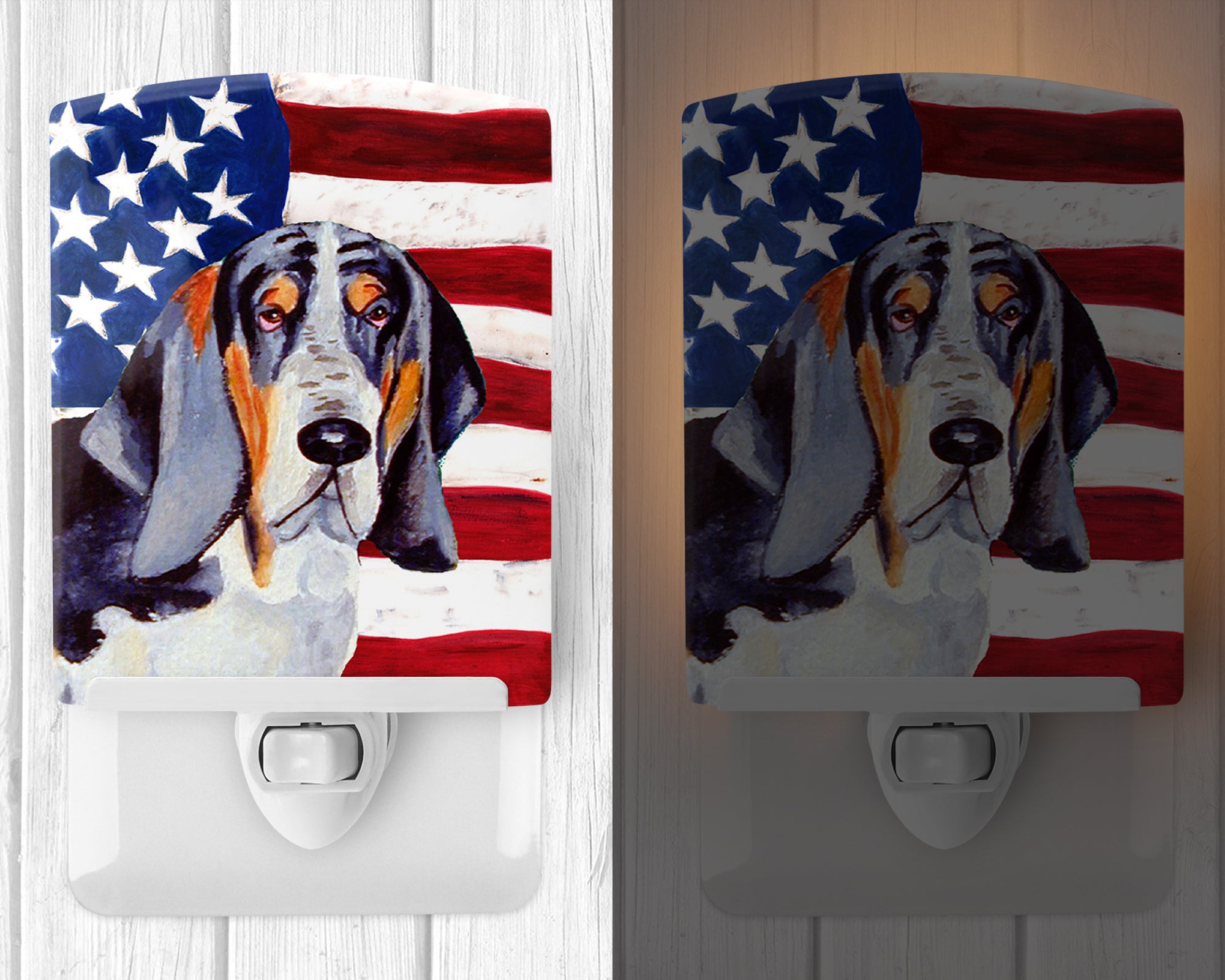USA American Flag with Basset Hound Ceramic Night Light LH9014CNL - the-store.com