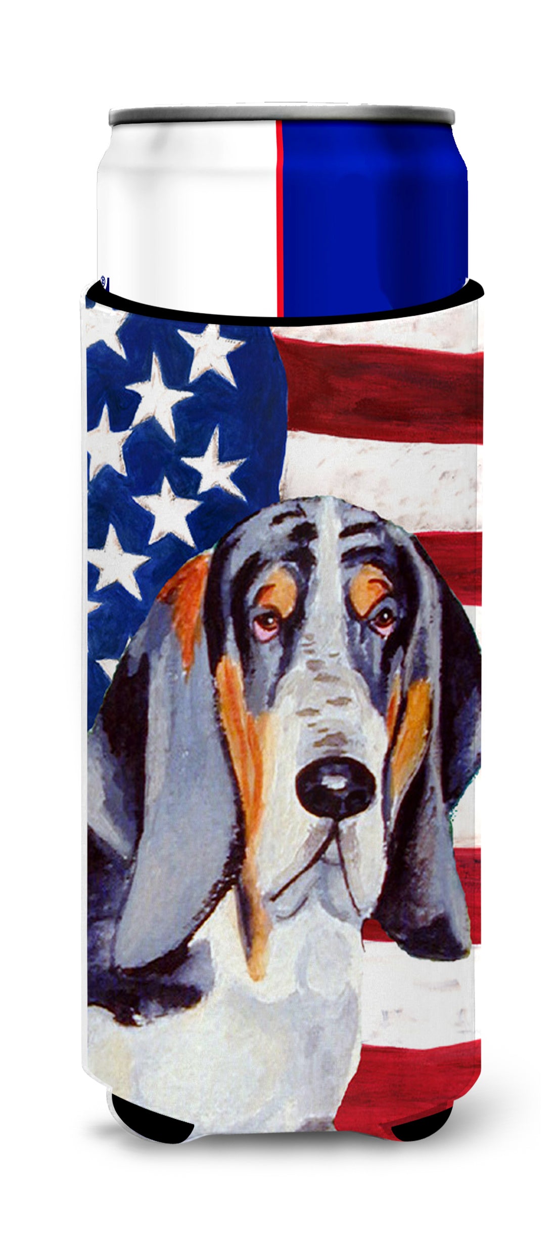 USA American Flag with Basset Hound Ultra Beverage Insulators for slim cans LH9014MUK.