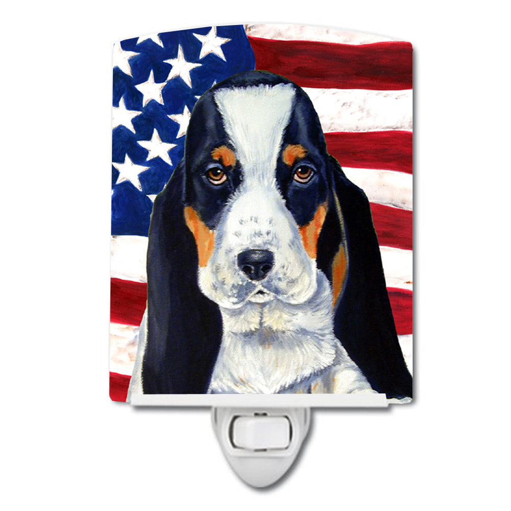 USA American Flag with Basset Hound Ceramic Night Light LH9015CNL - the-store.com