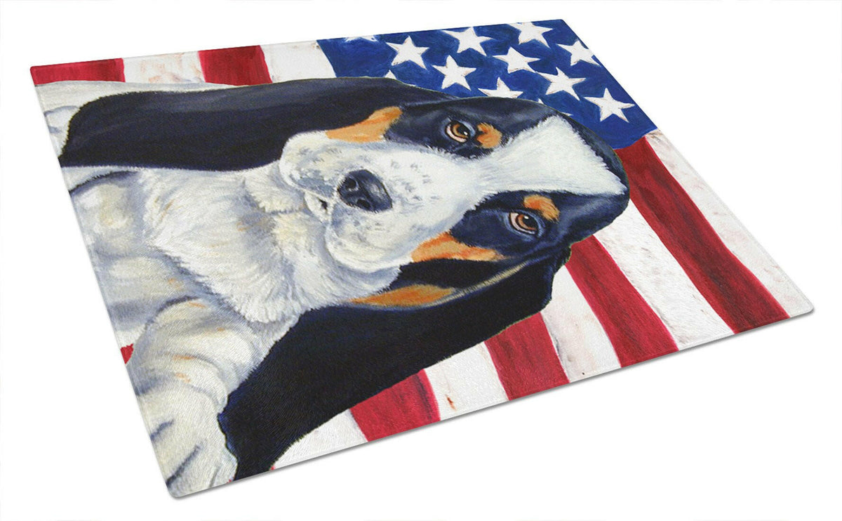 USA American Flag with Basset Hound Glass Cutting Board Large by Caroline&#39;s Treasures