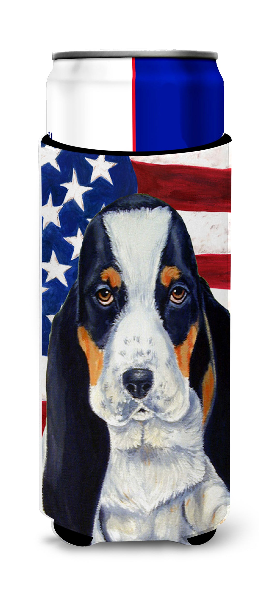 USA American Flag with Basset Hound Ultra Beverage Insulators for slim cans LH9015MUK
