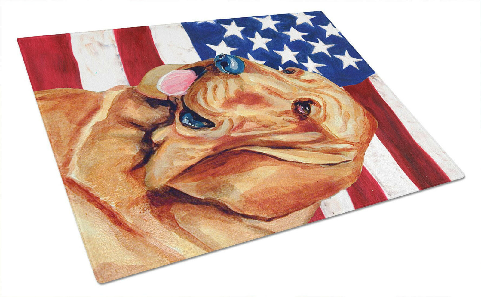 USA American Flag with Bloodhound Glass Cutting Board Large by Caroline's Treasures