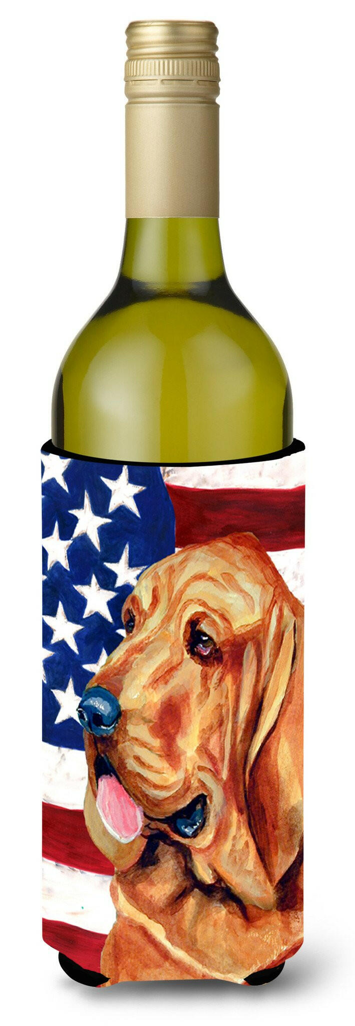 USA American Flag with Bloodhound Wine Bottle Beverage Insulator Beverage Insulator Hugger by Caroline's Treasures