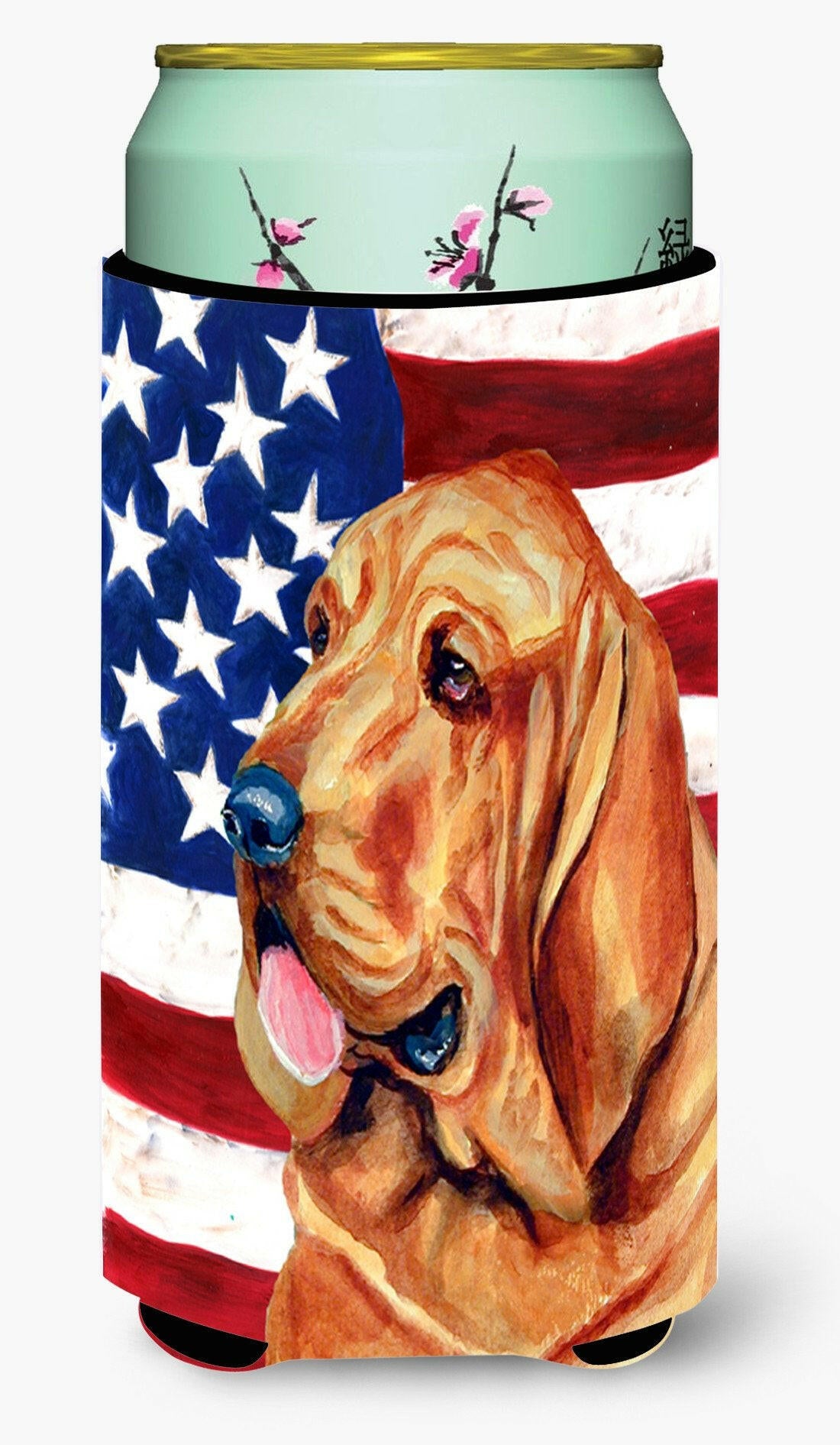 USA American Flag with Bloodhound  Tall Boy Beverage Insulator Beverage Insulator Hugger by Caroline's Treasures
