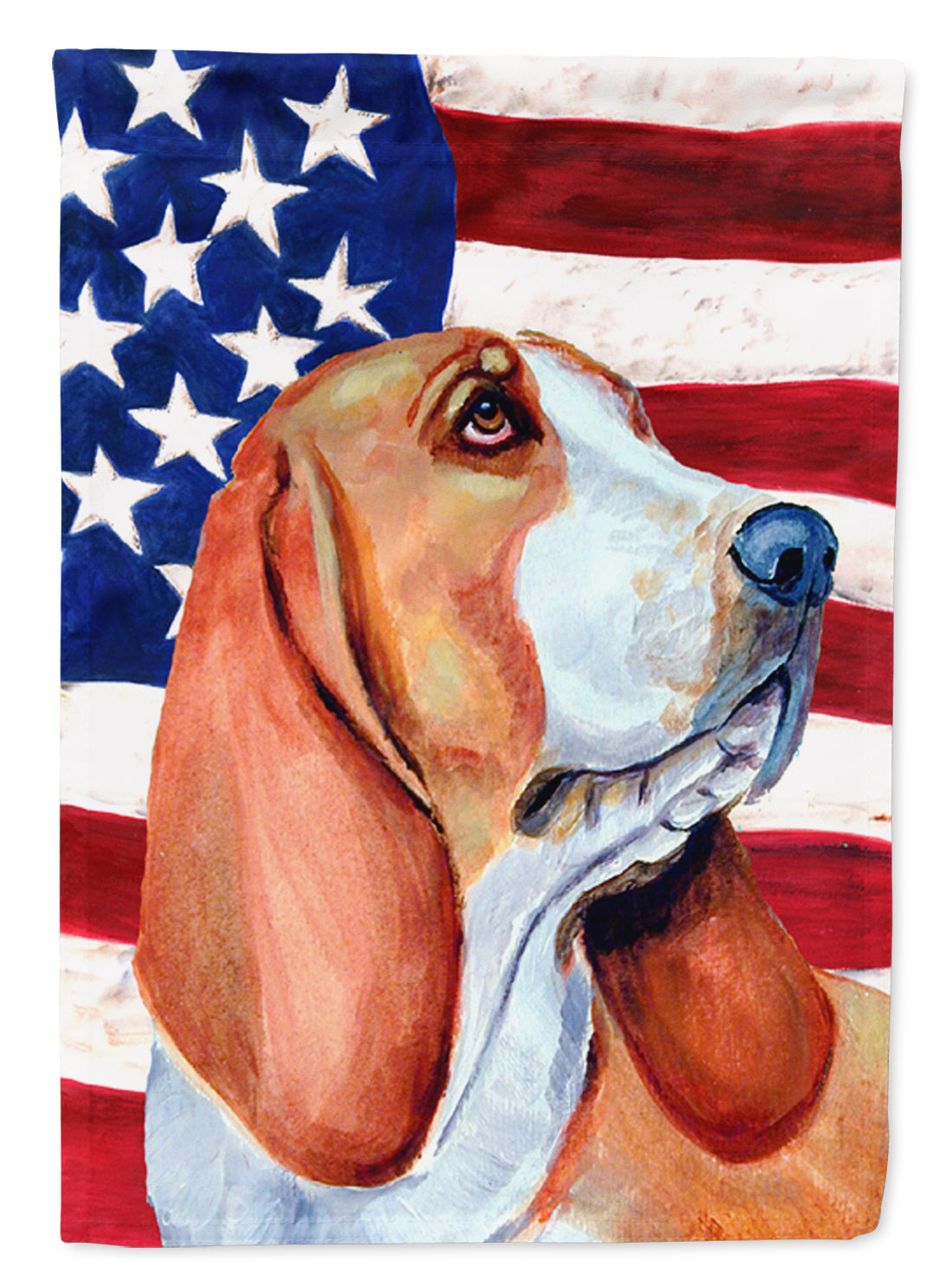 USA American Flag with Basset Hound Flag Canvas House Size