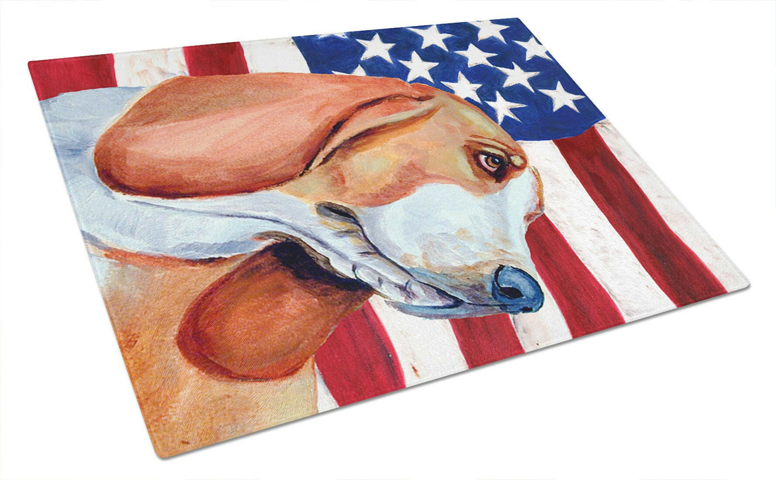 USA American Flag with Basset Hound Glass Cutting Board Large by Caroline's Treasures