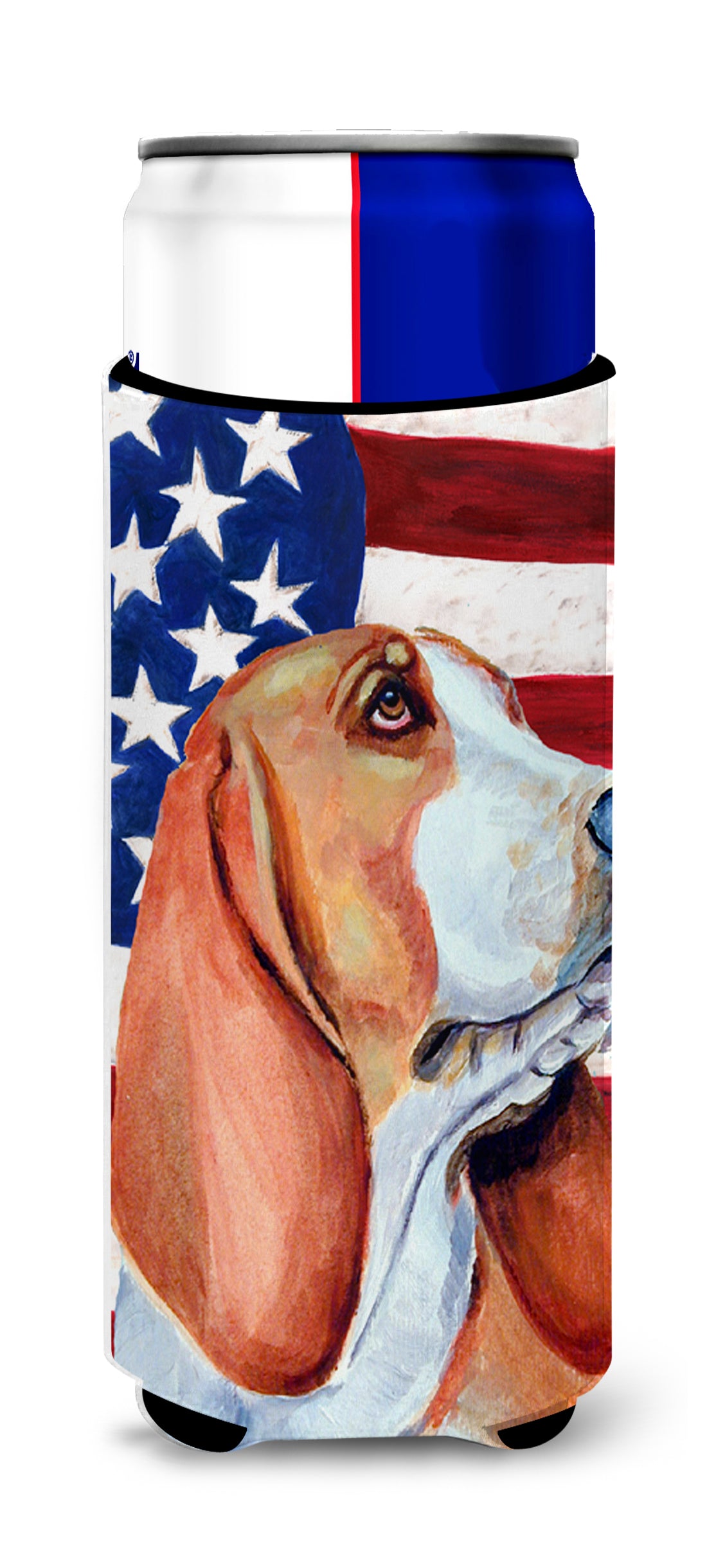 USA American Flag with Basset Hound Ultra Beverage Insulators for slim cans LH9017MUK