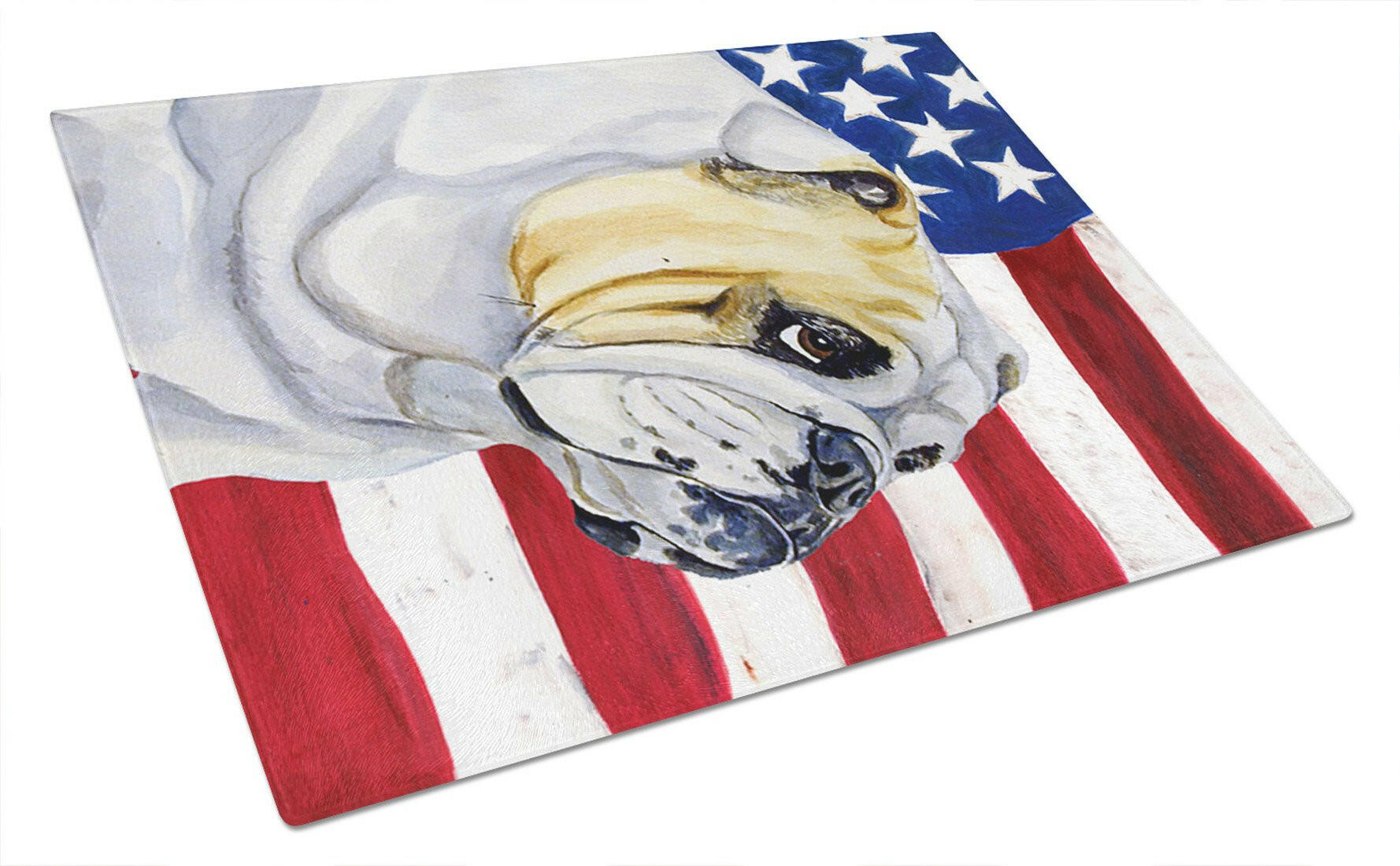 USA American Flag with English Bulldog Glass Cutting Board Large by Caroline's Treasures