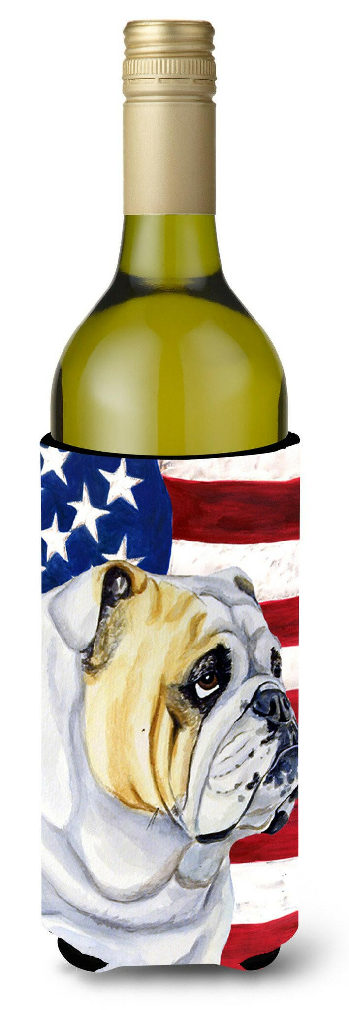 USA American Flag with English Bulldog Wine Bottle Beverage Insulator Beverage Insulator Hugger by Caroline&#39;s Treasures