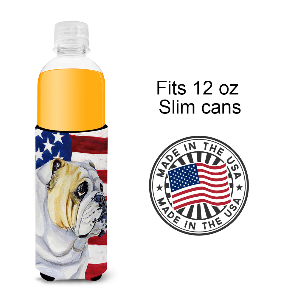 USA American Flag with English Bulldog Ultra Beverage Insulators for slim cans LH9018MUK