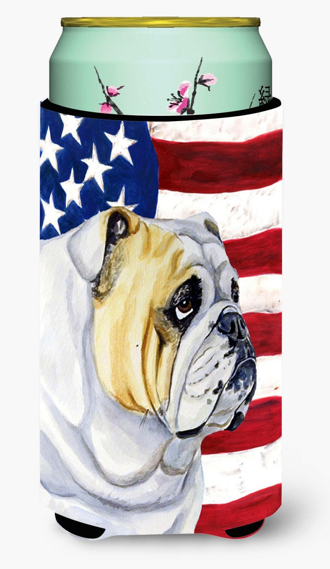 USA American Flag with English Bulldog  Tall Boy Beverage Insulator Beverage Insulator Hugger by Caroline's Treasures
