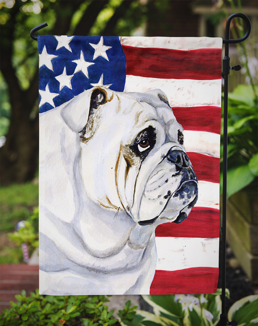 USA American Flag with English Bulldog Flag Garden Size