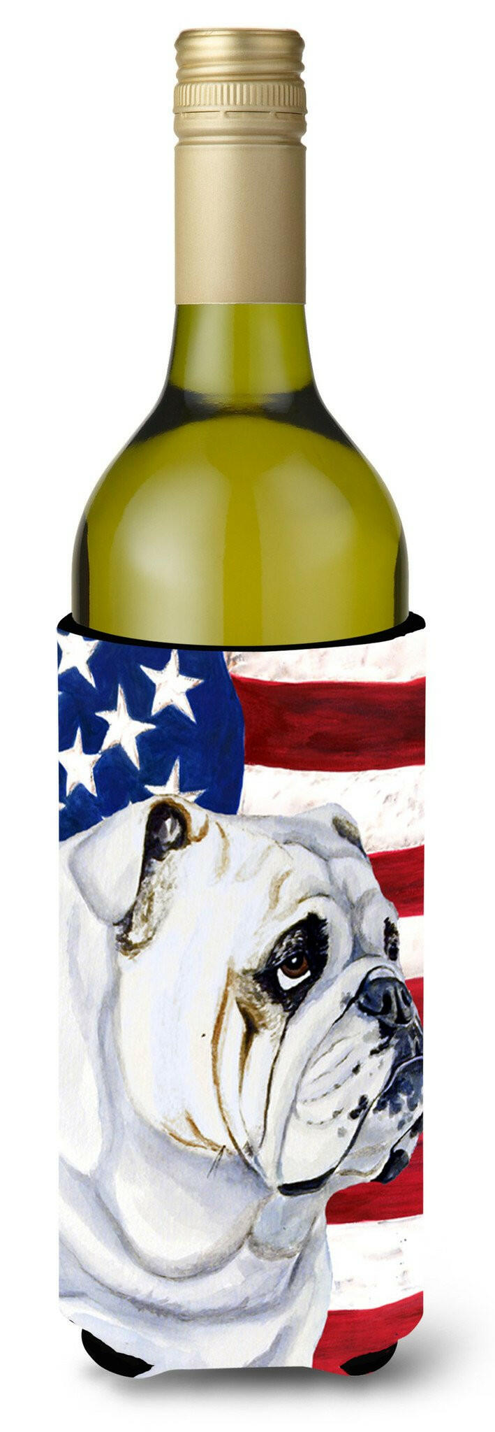 USA American Flag with English Bulldog Wine Bottle Beverage Insulator Beverage Insulator Hugger LH9019LITERK by Caroline&#39;s Treasures