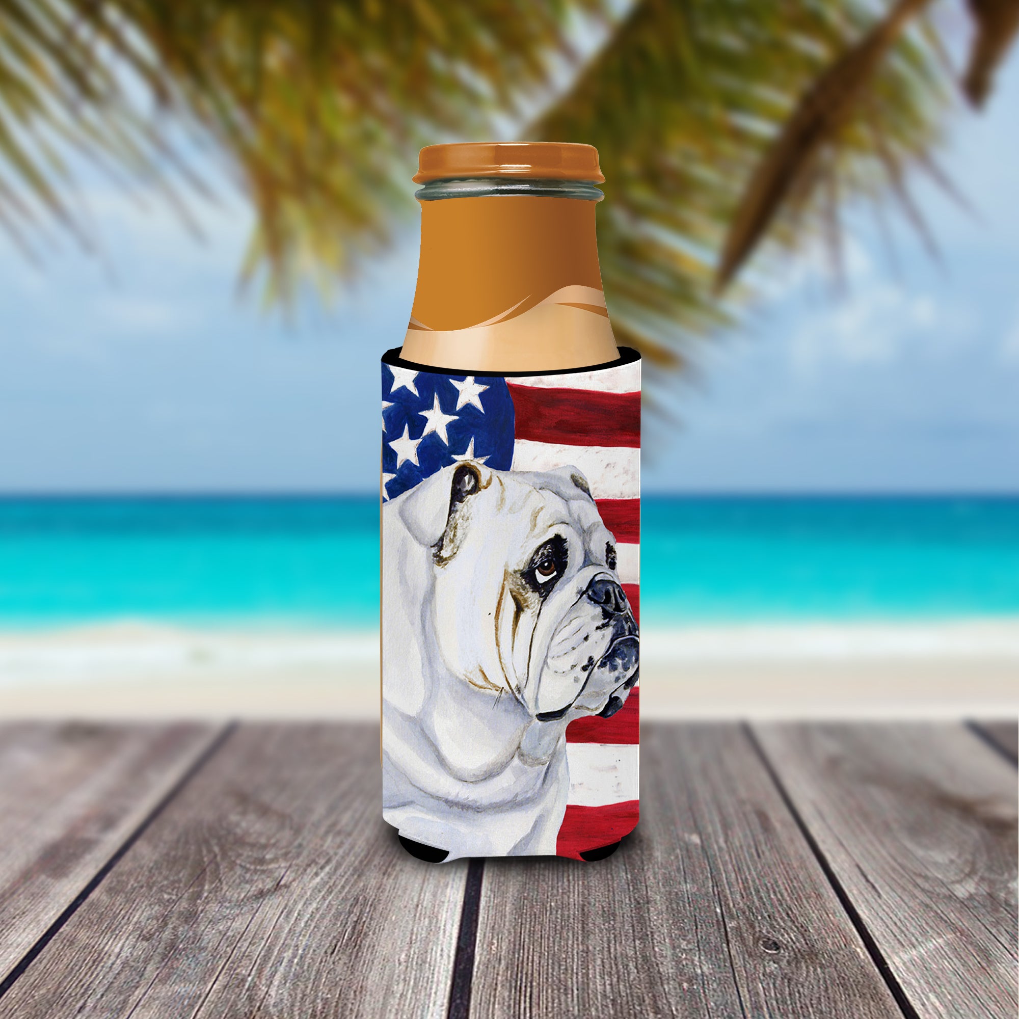 USA American Flag with English Bulldog Ultra Beverage Insulators for slim cans LH9019MUK
