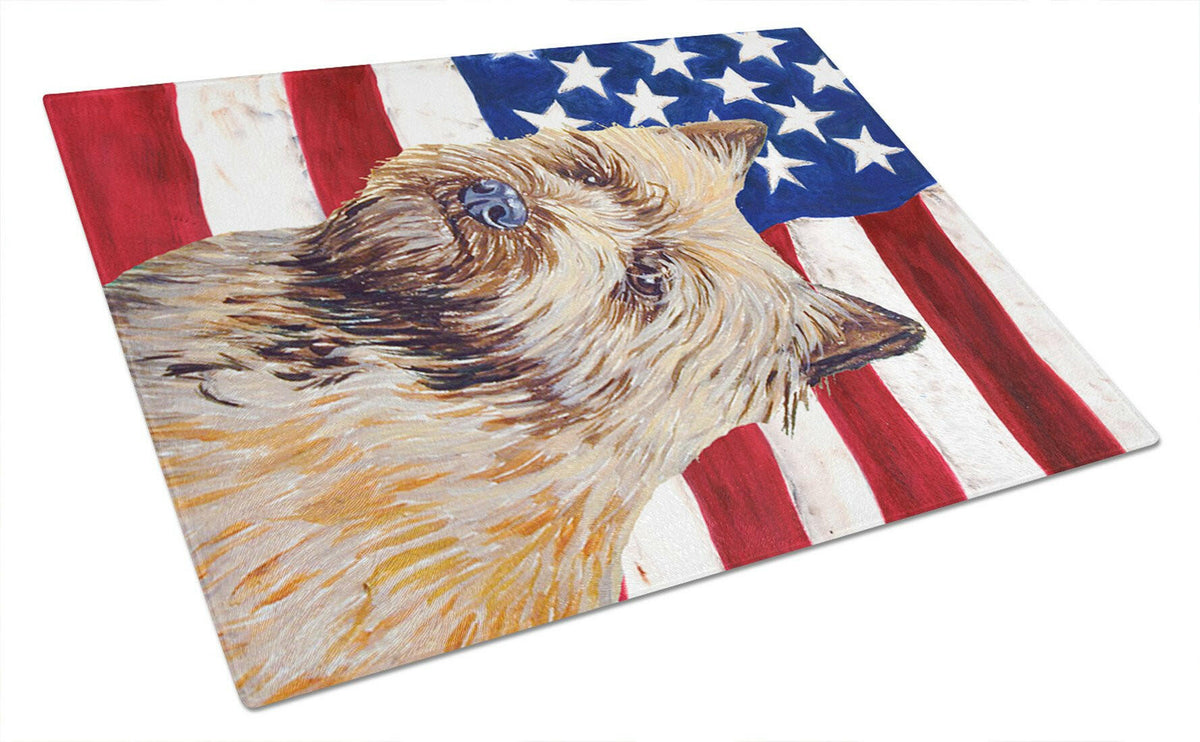 USA American Flag with Cairn Terrier Glass Cutting Board Large by Caroline&#39;s Treasures