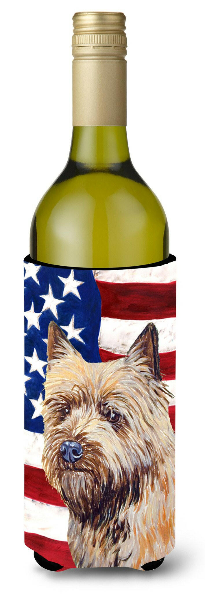 USA American Flag with Cairn Terrier Wine Bottle Beverage Insulator Beverage Insulator Hugger by Caroline&#39;s Treasures