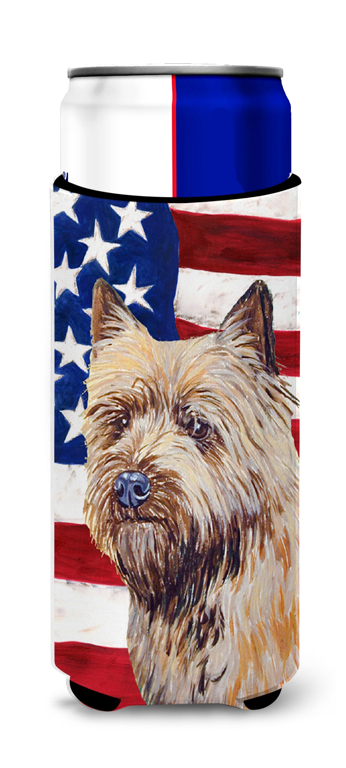 USA American Flag with Cairn Terrier Ultra Beverage Insulators for slim cans LH9020MUK.
