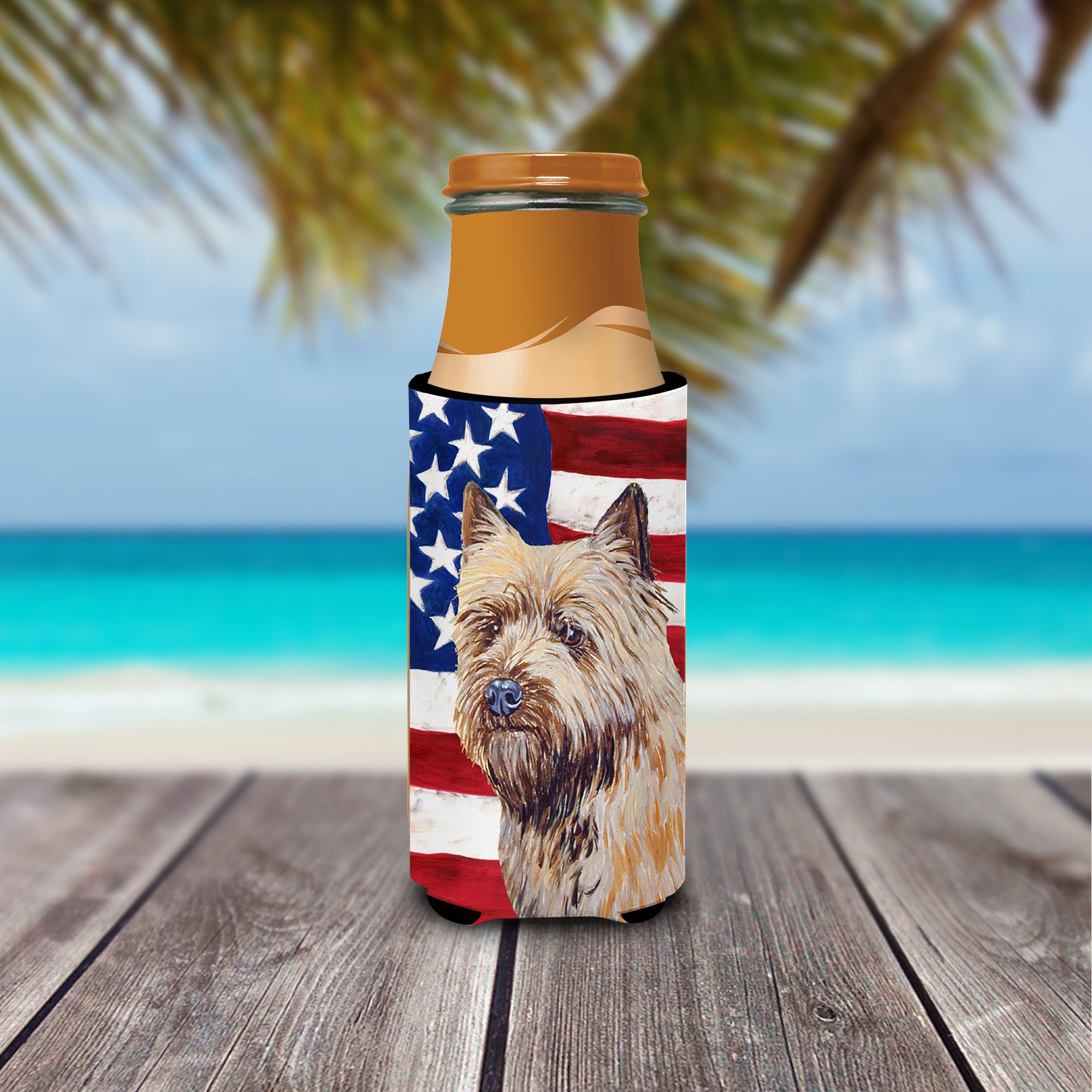USA American Flag with Cairn Terrier Ultra Beverage Insulators for slim cans LH9020MUK