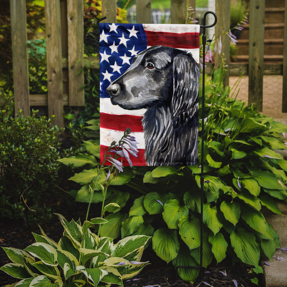 Drapeau américain USA avec drapeau Flat Coated Retriever Taille jardin