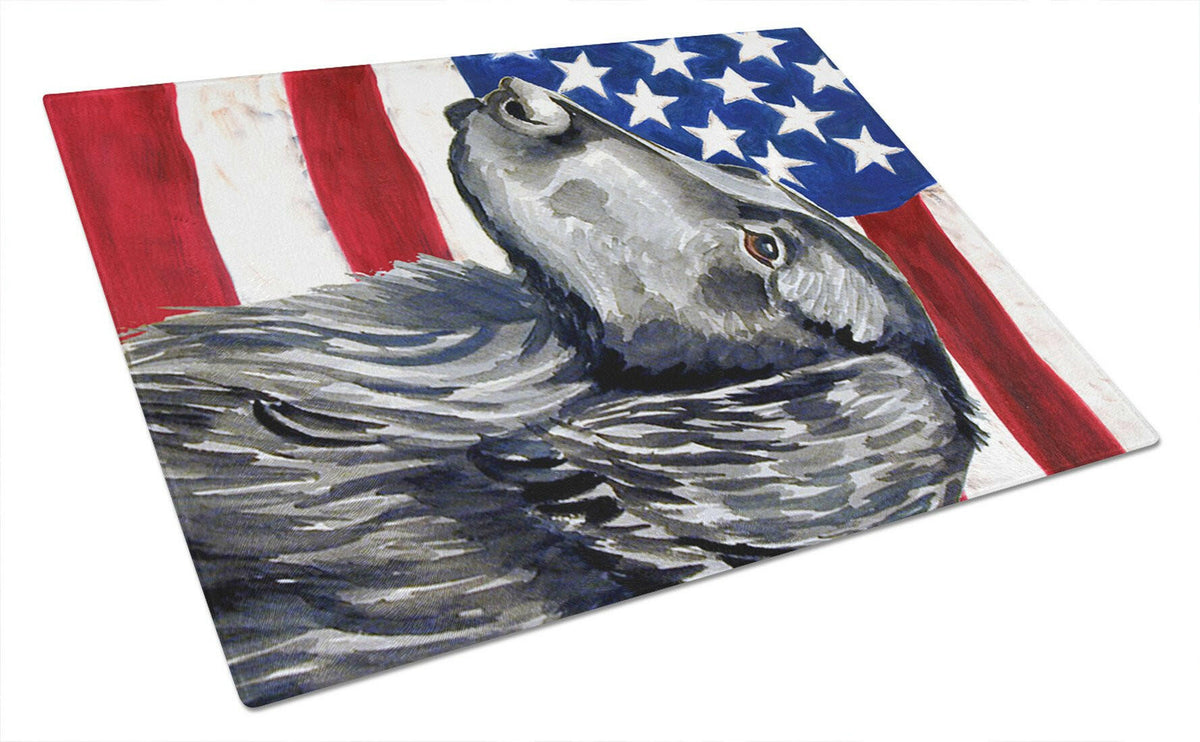 USA American Flag with Flat Coated Retriever Glass Cutting Board Large by Caroline&#39;s Treasures