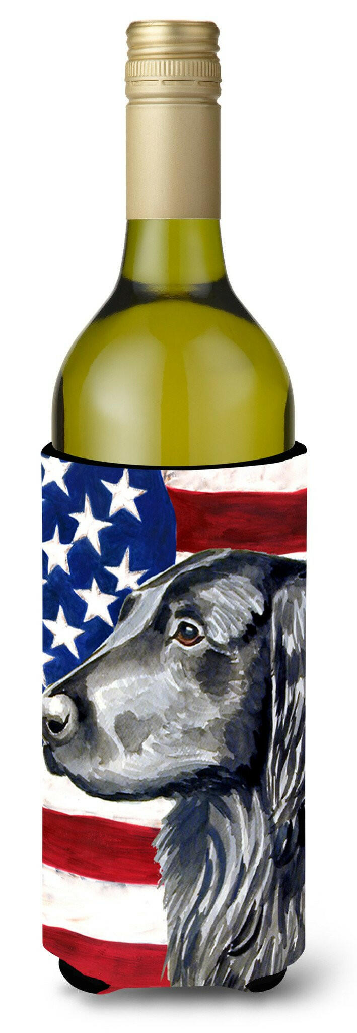 USA American Flag with Flat Coated Retriever Wine Bottle Beverage Insulator Beverage Insulator Hugger by Caroline&#39;s Treasures