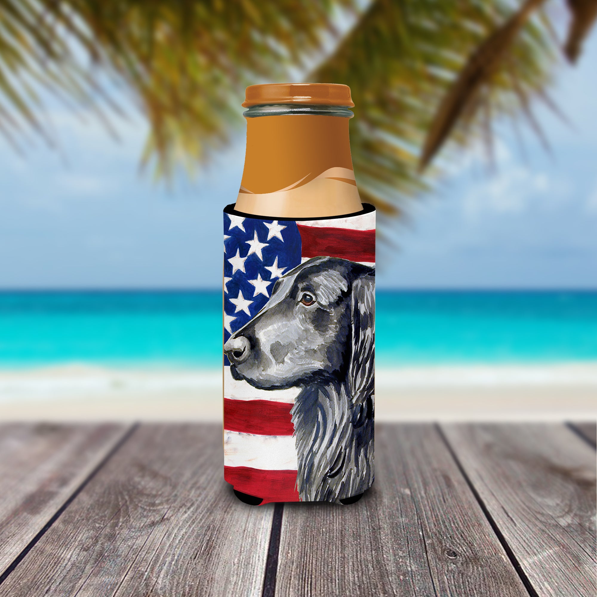 USA American Flag with Flat Coated Retriever Ultra Beverage Insulators for slim cans LH9021MUK