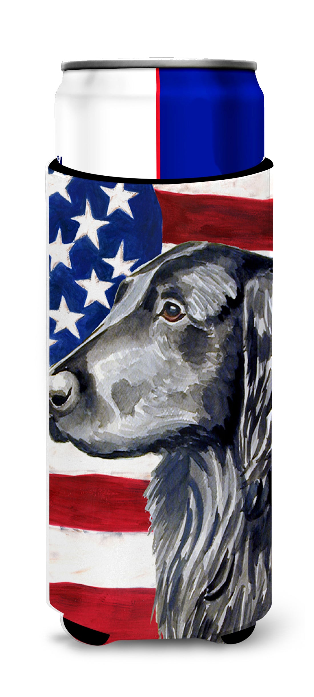 USA American Flag with Flat Coated Retriever Ultra Beverage Insulators for slim cans LH9021MUK.