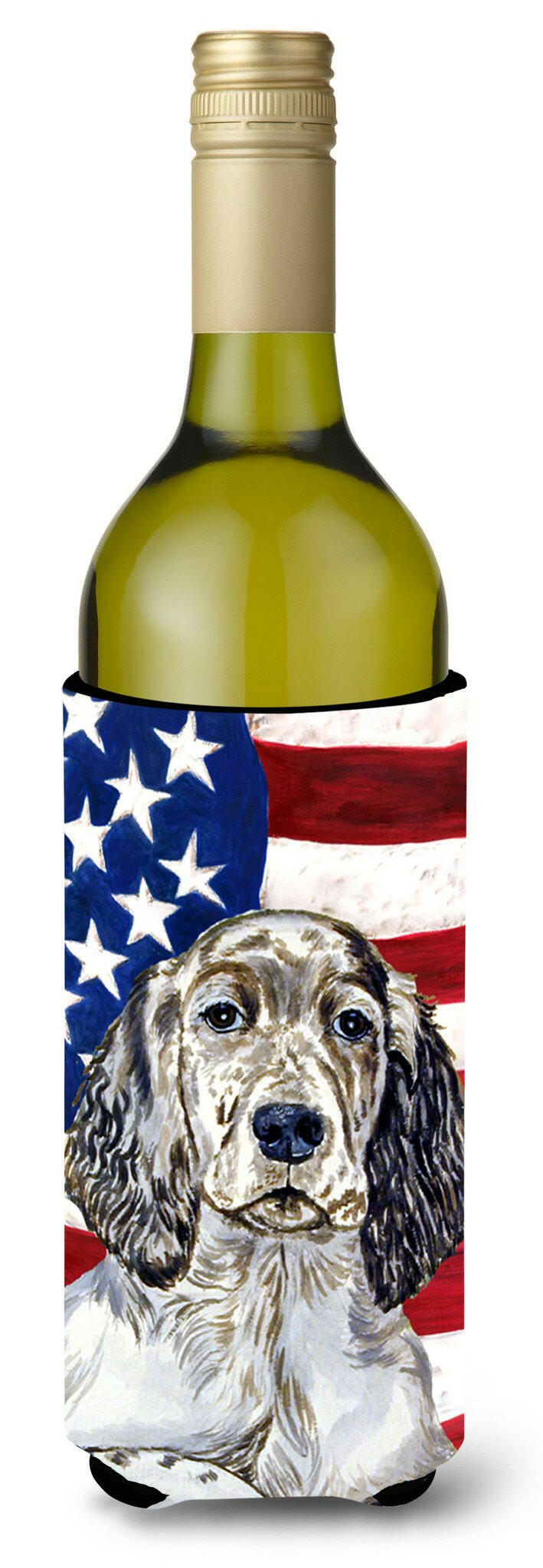 USA American Flag with English Setter Wine Bottle Beverage Insulator Beverage Insulator Hugger by Caroline&#39;s Treasures