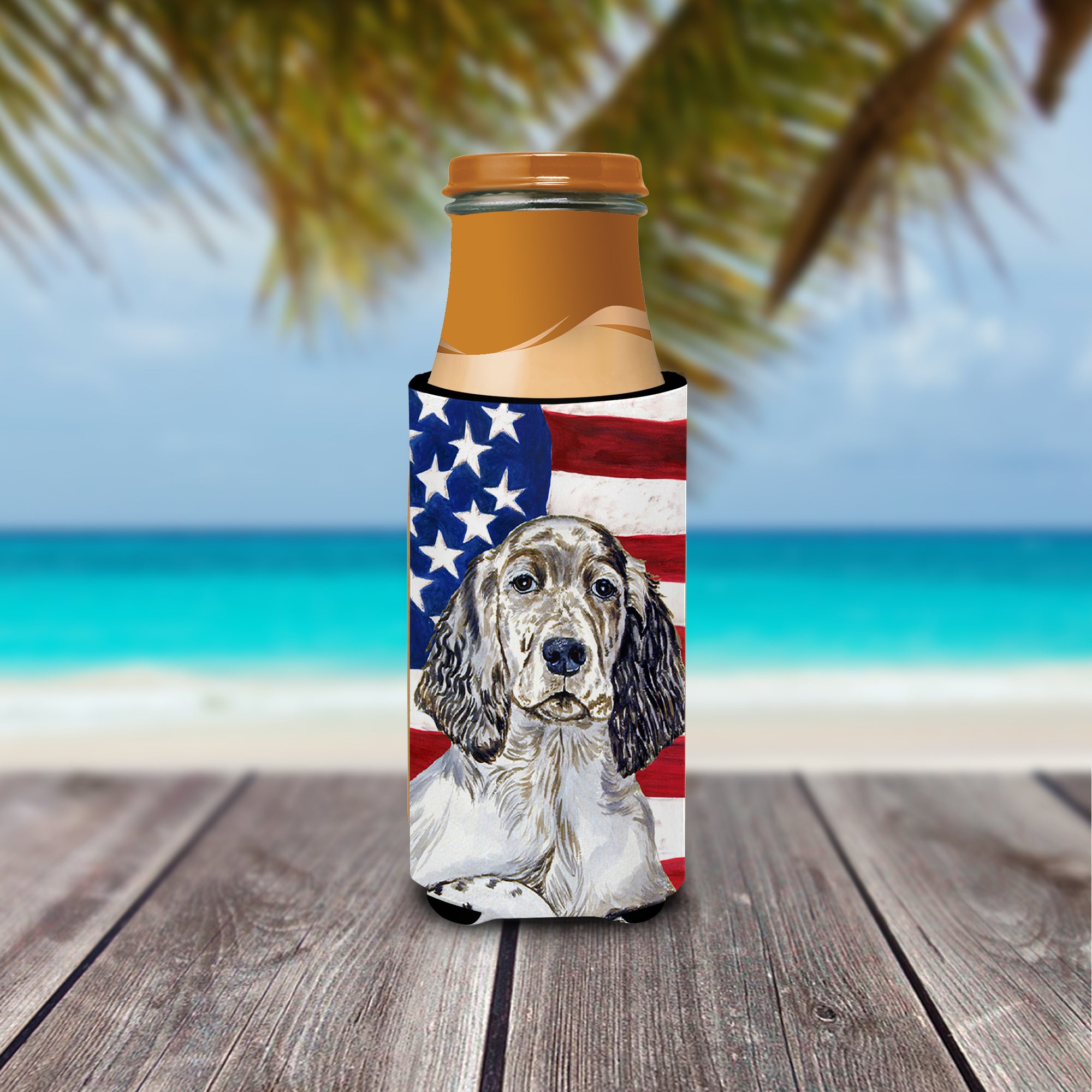 USA American Flag with English Setter Ultra Beverage Insulators for slim cans LH9022MUK