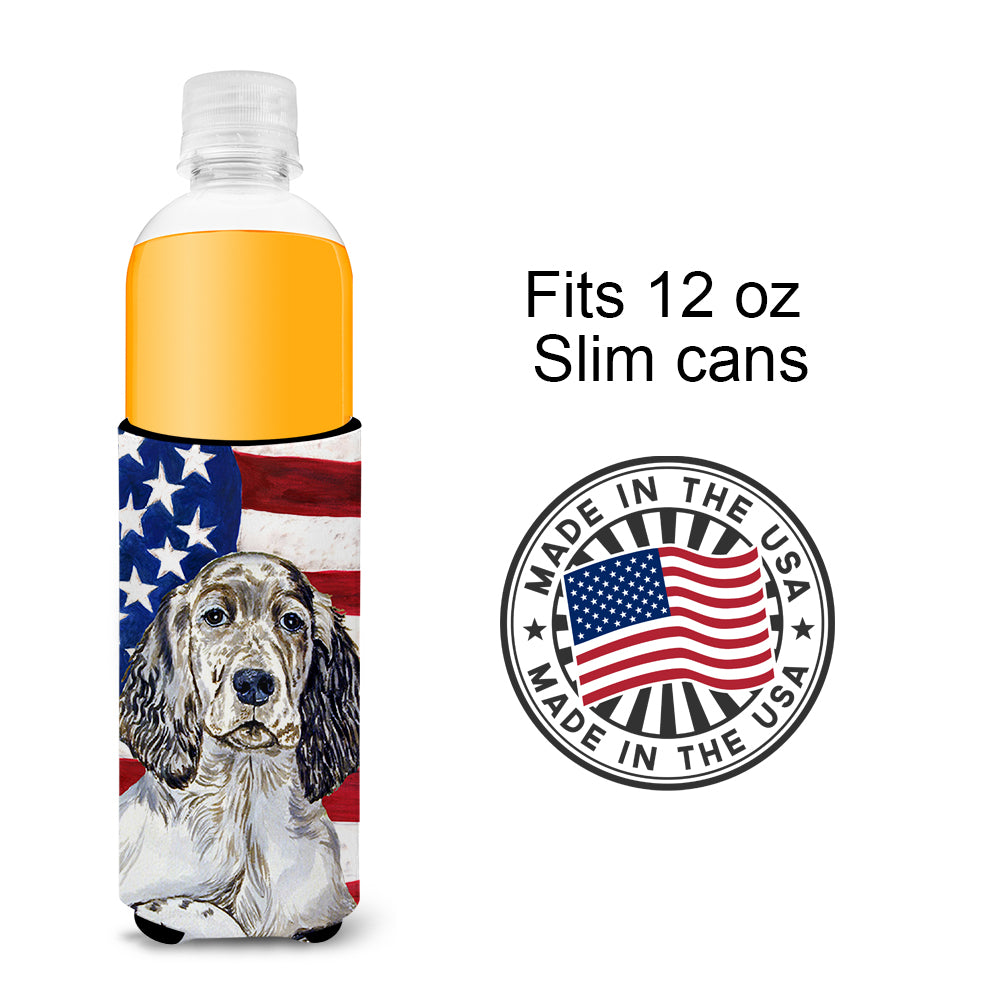 USA American Flag with English Setter Ultra Beverage Insulators for slim cans LH9022MUK.