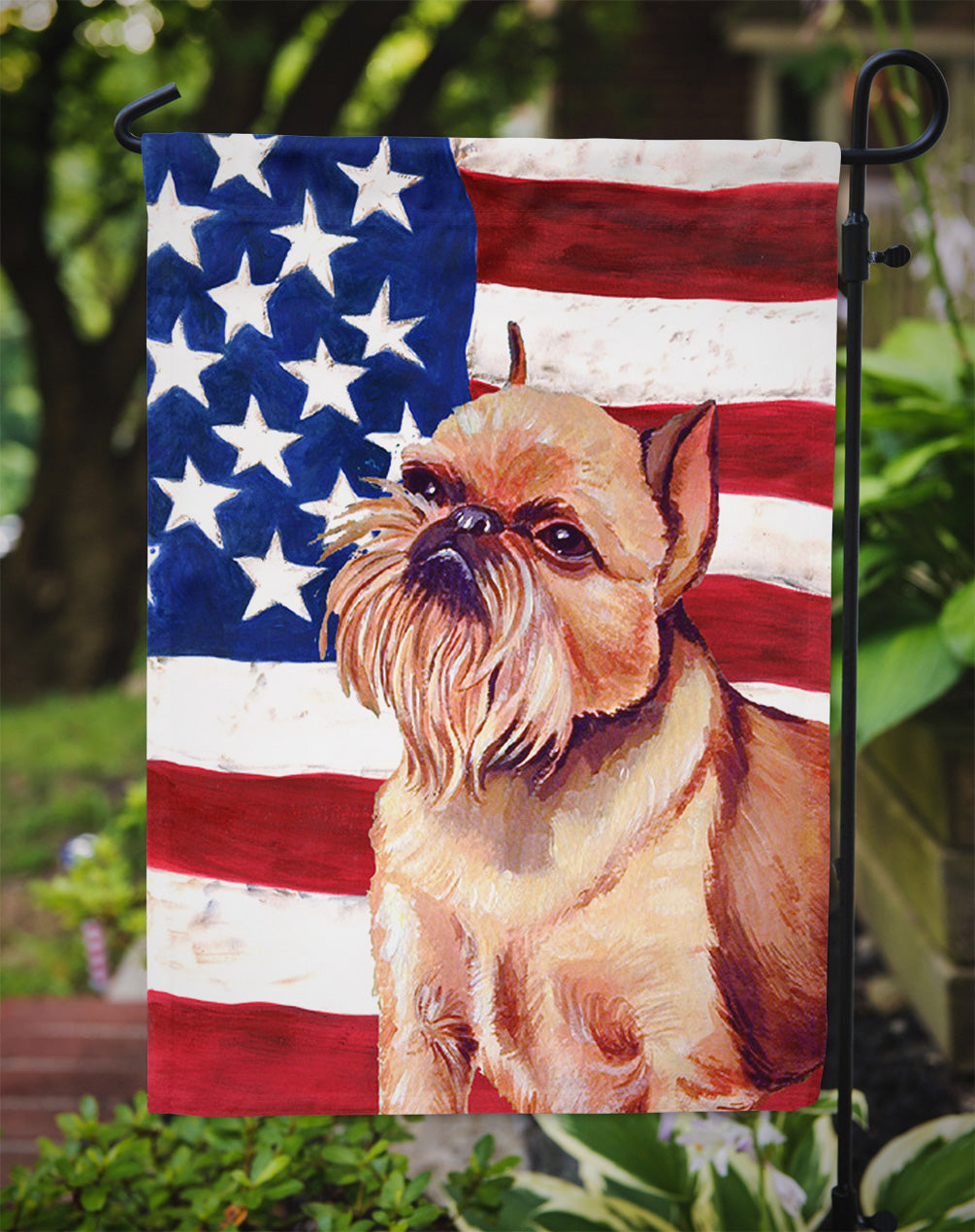USA American Flag with Brussels Griffon Flag Garden Size.