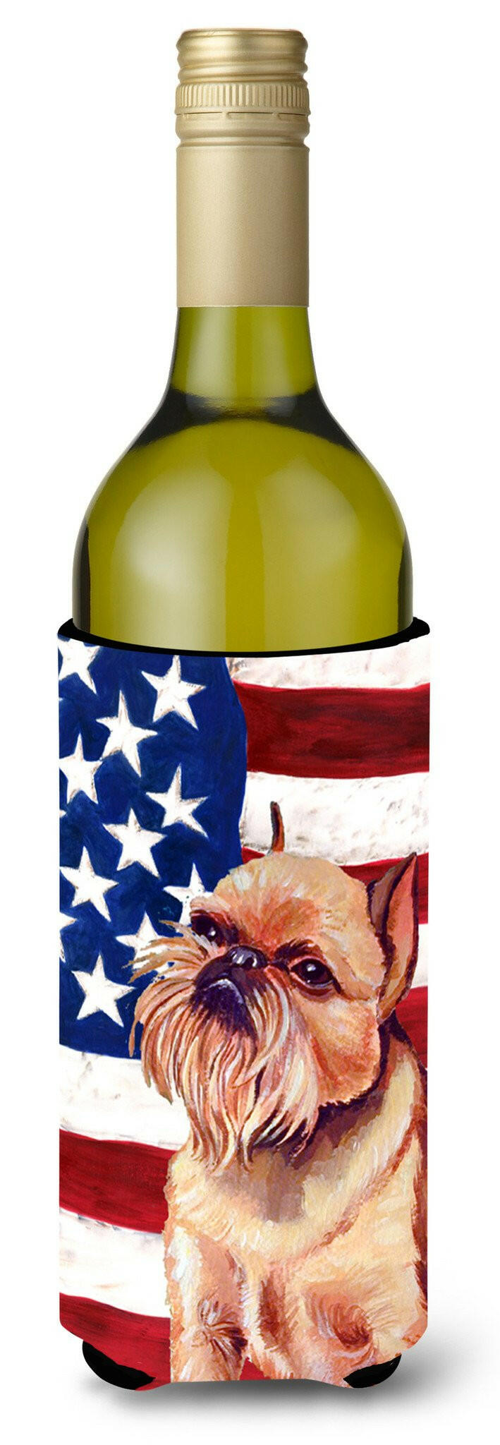 USA American Flag with Brussels Griffon Wine Bottle Beverage Insulator Beverage Insulator Hugger by Caroline's Treasures