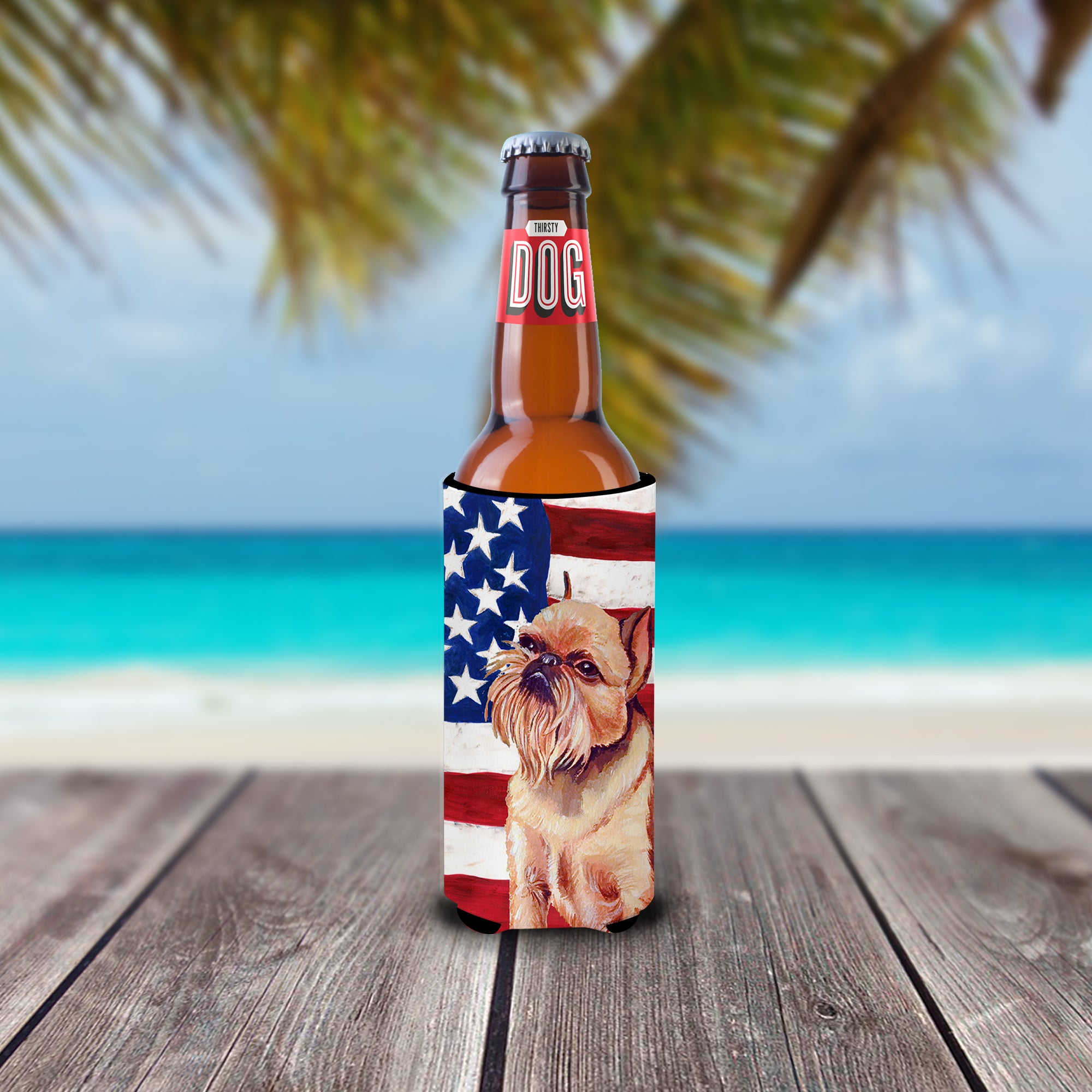 USA American Flag with Brussels Griffon Ultra Beverage Insulators for slim cans LH9023MUK.