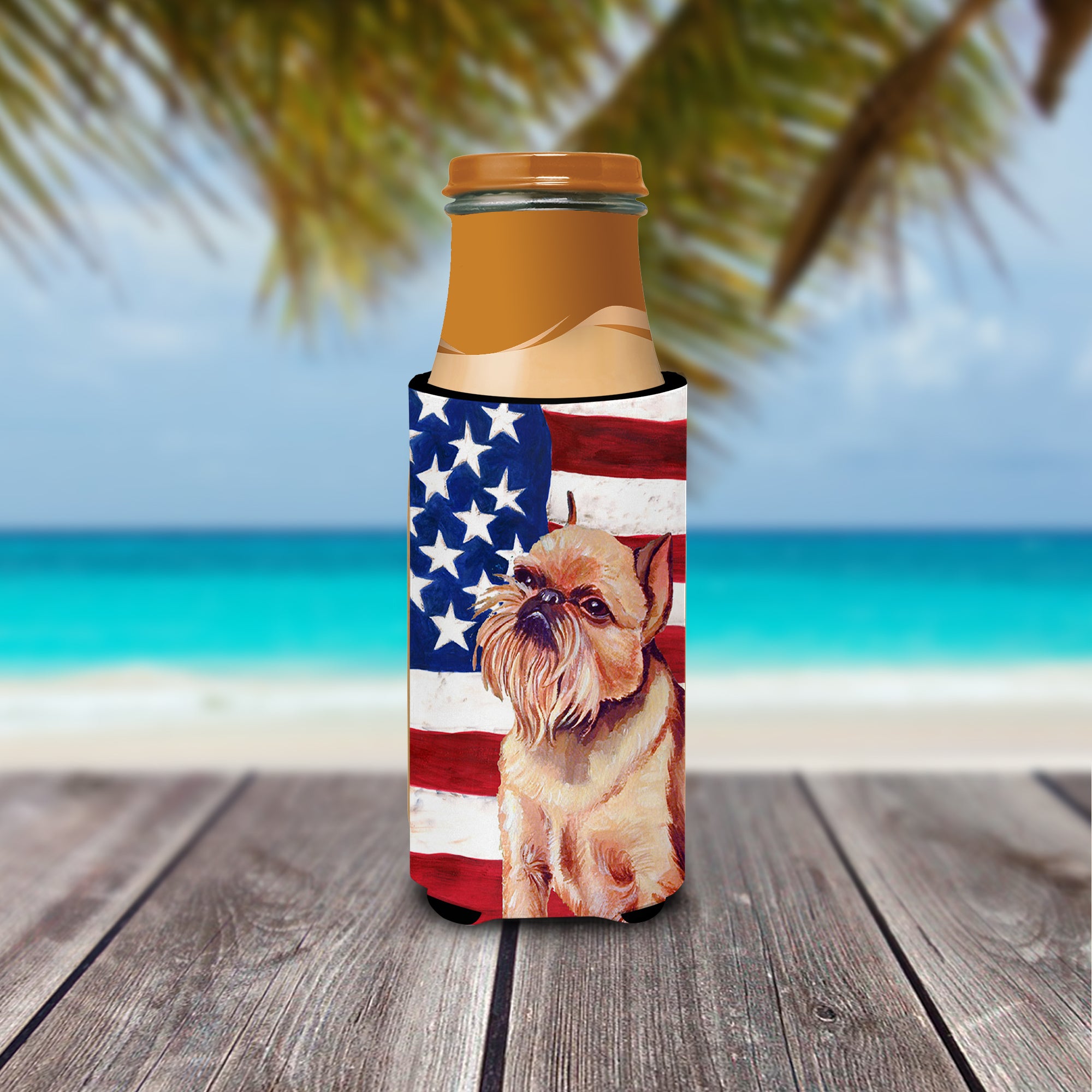 USA American Flag with Brussels Griffon Ultra Beverage Insulators for slim cans LH9023MUK.