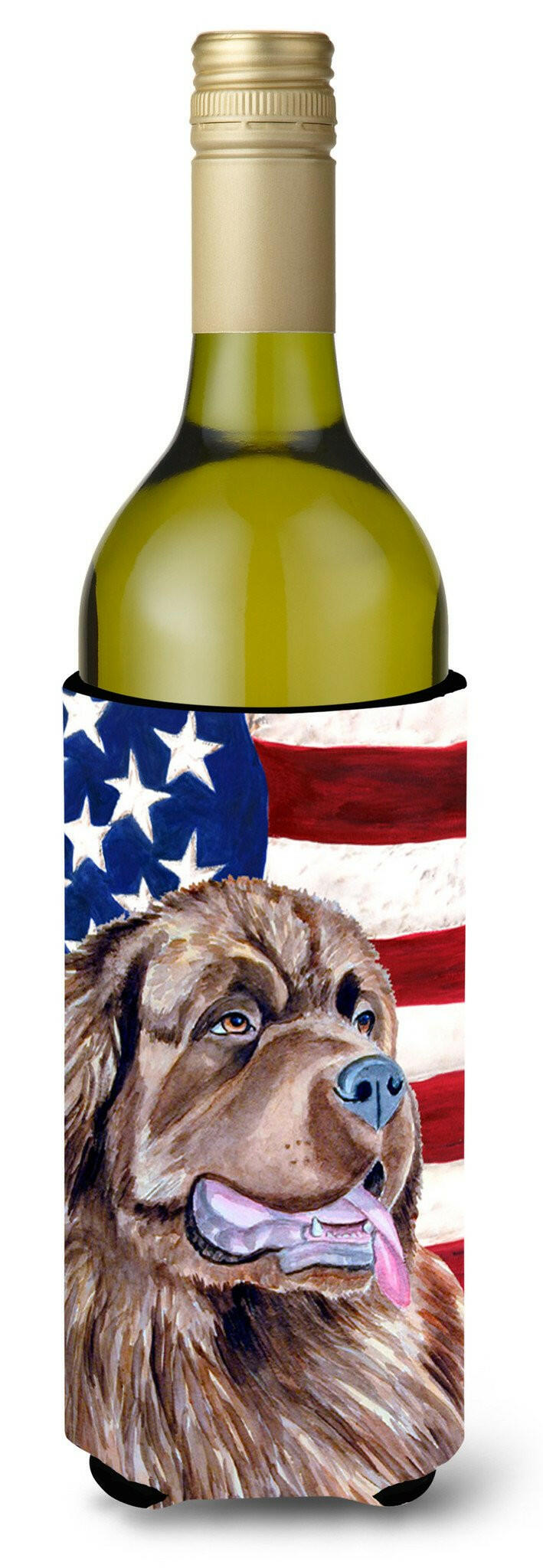 USA American Flag with Newfoundland Wine Bottle Beverage Insulator Beverage Insulator Hugger by Caroline&#39;s Treasures