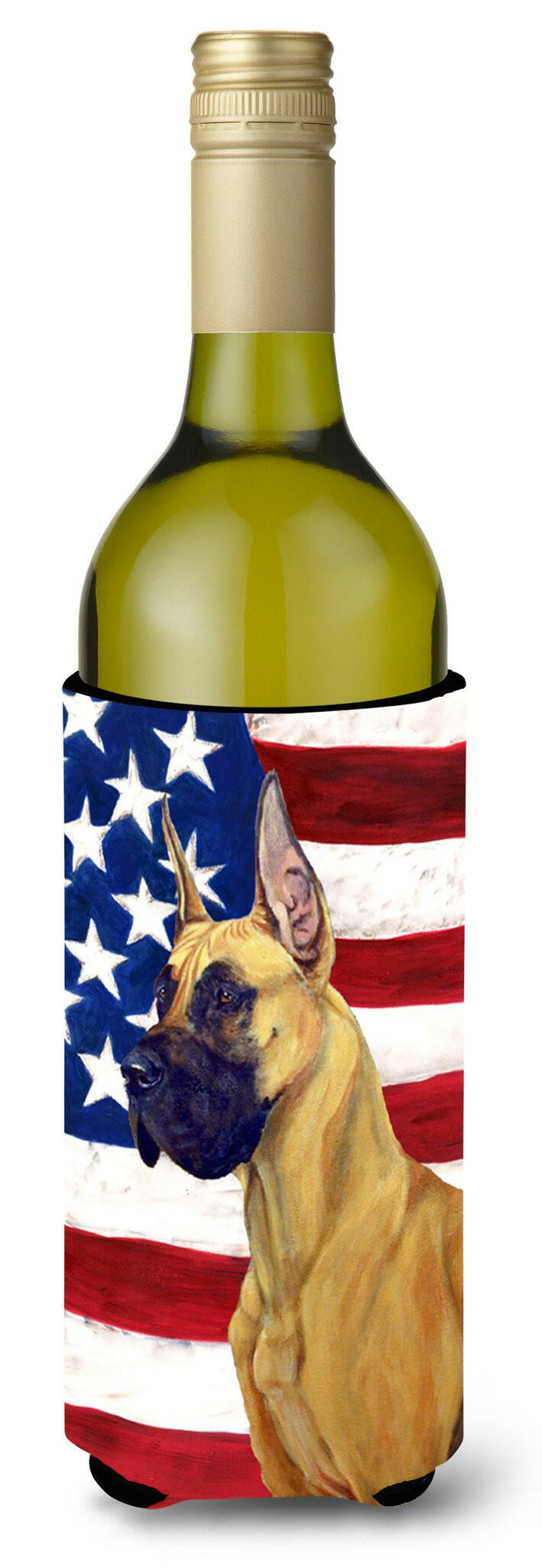 USA American Flag with Great Dane Wine Bottle Beverage Insulator Beverage Insulator Hugger LH9025LITERK by Caroline&#39;s Treasures