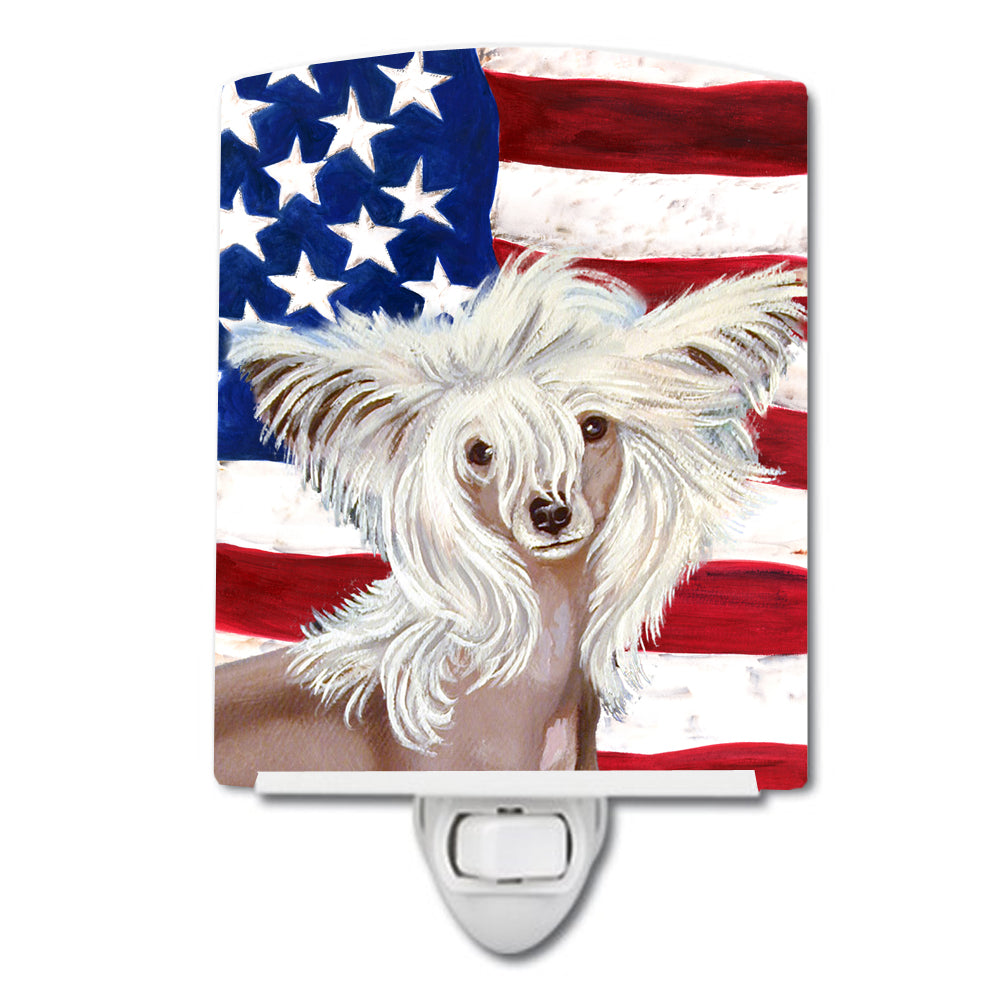 USA American Flag with Chinese Crested Ceramic Night Light LH9031CNL - the-store.com