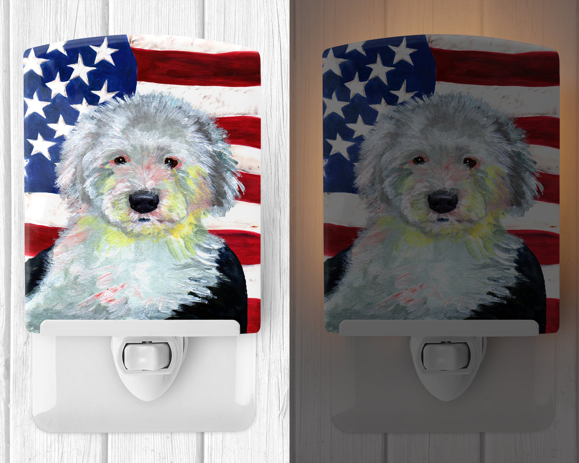 USA American Flag with Old English Sheepdog Ceramic Night Light LH9035CNL - the-store.com