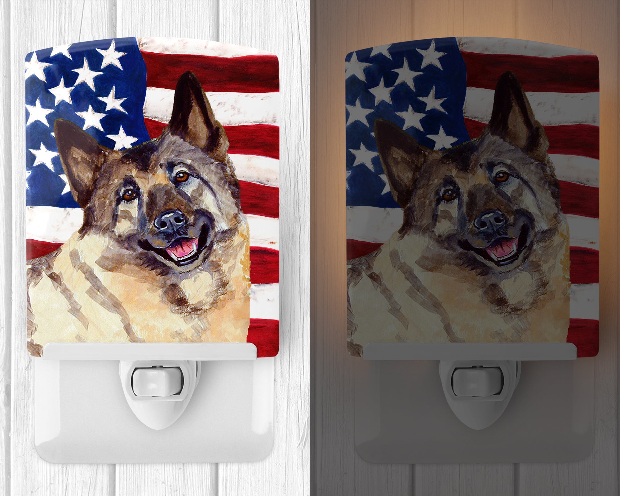 USA American Flag with Norwegian Elkhound Ceramic Night Light LH9037CNL - the-store.com