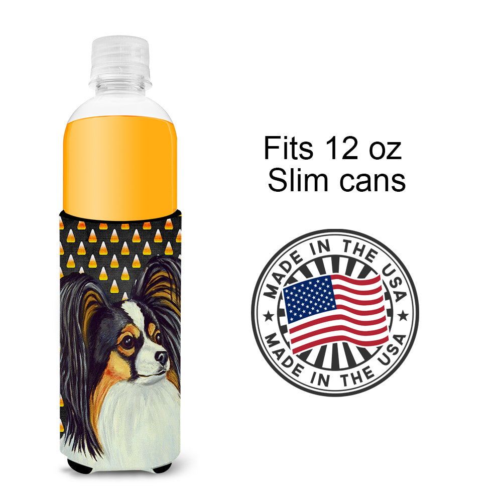 Papillon Candy Corn Halloween Portrait Ultra Beverage Insulators for slim cans LH9040MUK.