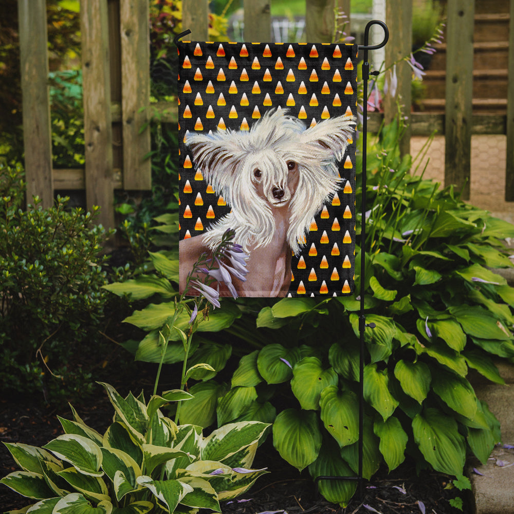 Chinese Crested Candy Corn Halloween Portrait Flag Garden Size.