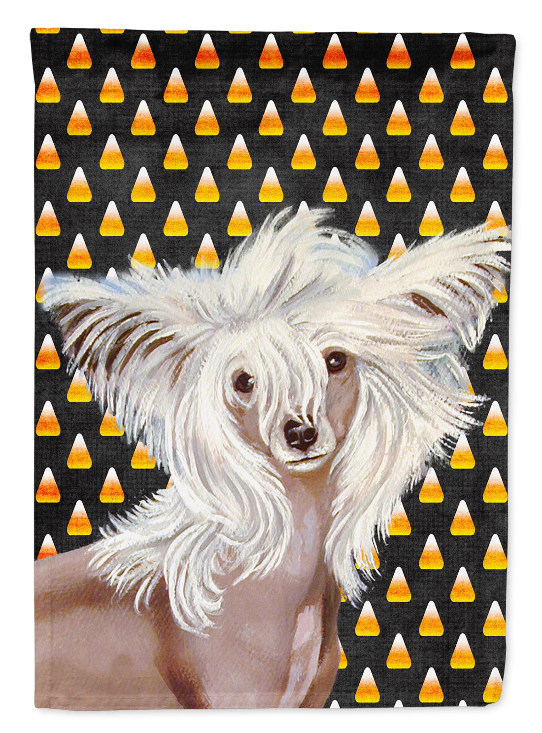 Chinese Crested Candy Corn Halloween Portrait Flag Garden Size.