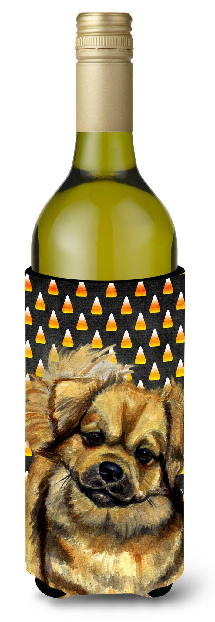 Tibetan Spaniel Candy Corn Halloween Portrait Wine Bottle Beverage Insulator Beverage Insulator Hugger by Caroline&#39;s Treasures